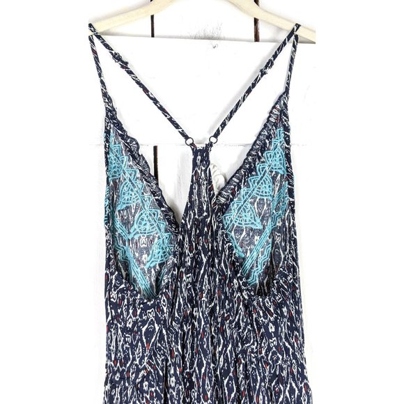 En Creme long blue embroidered tribal IKAT print strappy maxi boho dress - Picture 6 of 6